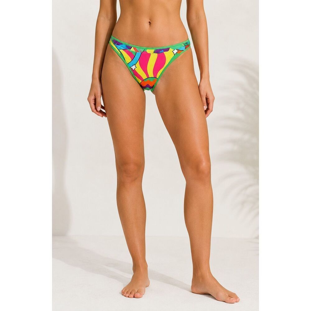 Colorful Cheeky Bikini Bottoms Size M High Cut Tropical Print Swimwear